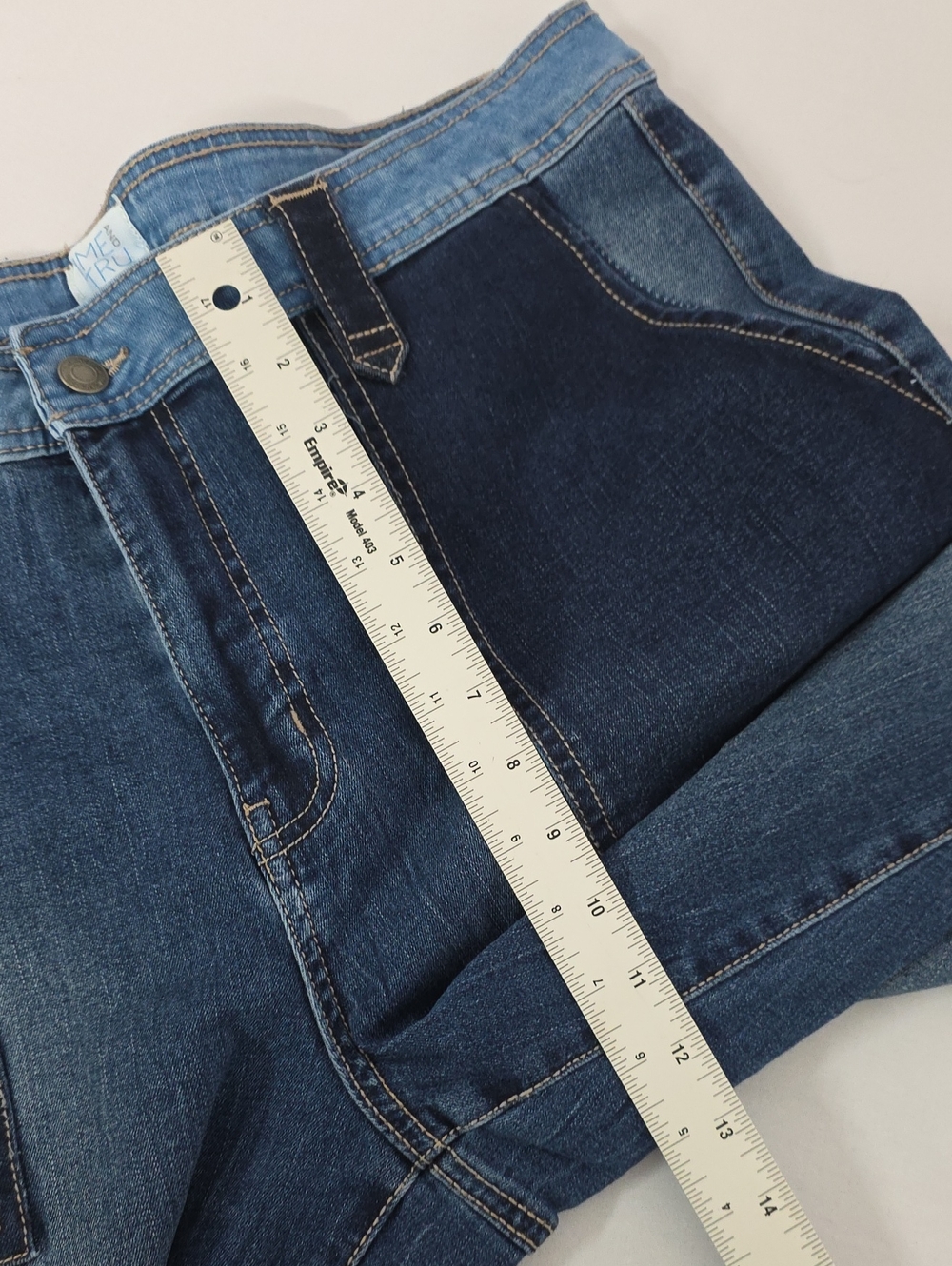 Blue Patchwork Stretch  Mid Rise Straight Denim Jeans Size 20 Plus - Picture 9 of 9